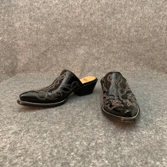 Leddy Vaquero Women’s Black Patent Leather Western Cowboy Mules Slip On Sandals - Picture 3 of 11